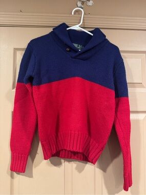 Polo Colorblock Shawl Collar Sweater - Navy and Red